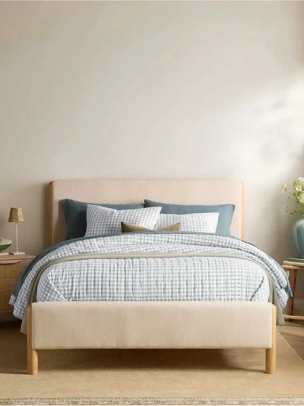 Light Blue Full/Queen Linen Gingham Quilt - Retail $170